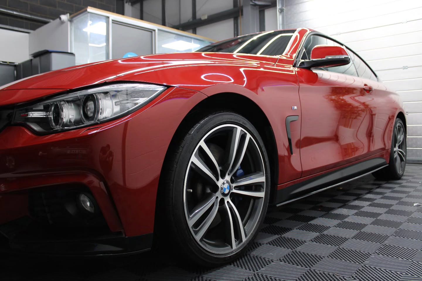 Ceramic coated red BMW 4 Series side profile